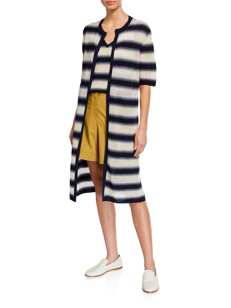 Nwt Lafayette 148 New York Sheer Stripe Button Front Fine Spun Voile Duster S